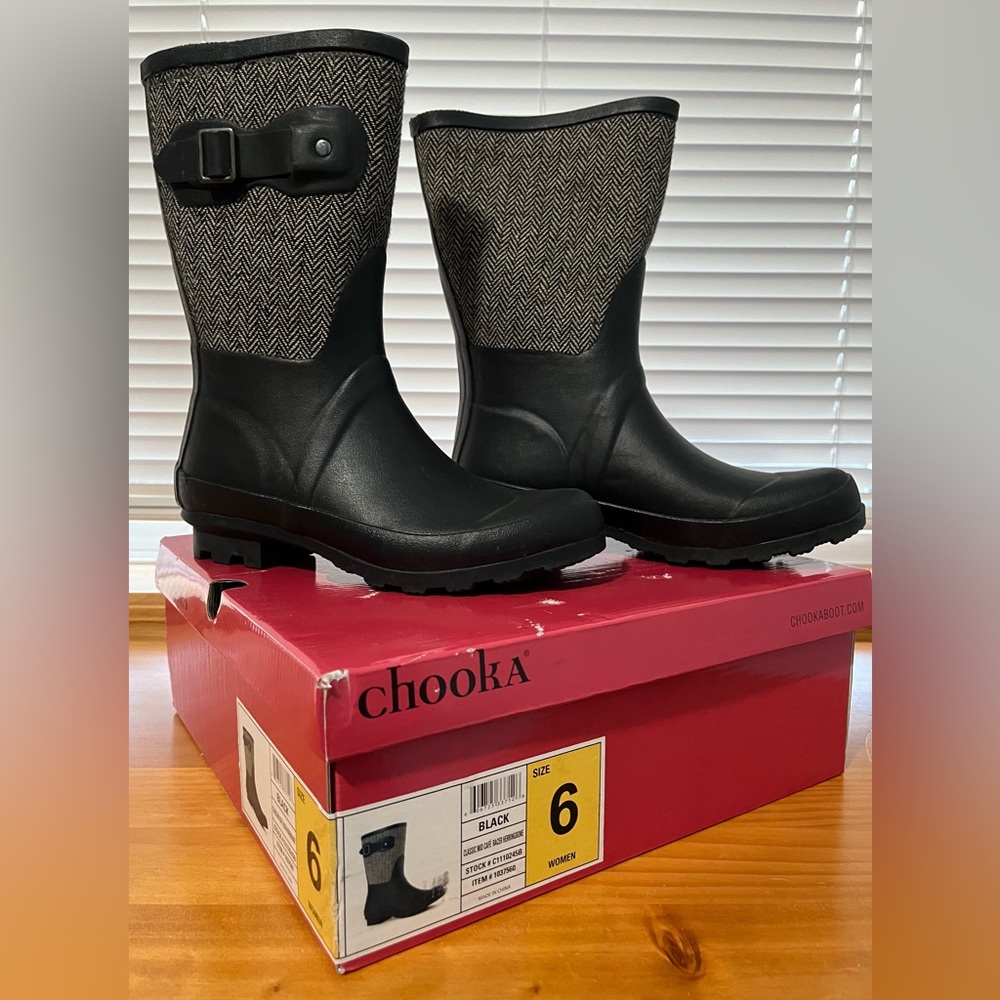 Chooka Classic Mid Calf Racer Herringbone Boot women size 6